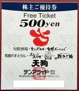 「天狗酒場　５００円食事券」