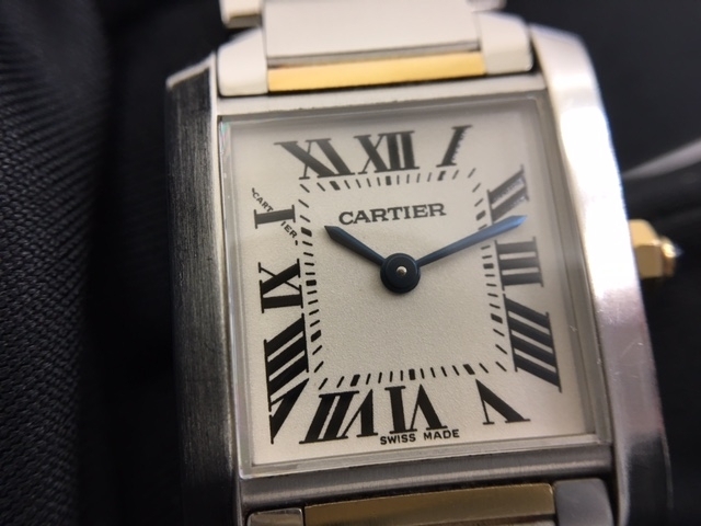 「カルティエ(Cartier)  タンクフランセーズSM クオーツ腕時計　お買取りさせて頂きました。　電池切れのブランド腕時計「買取」OK！　ブランド時計の「買取」は安心の全国220店舗「チケット大黒屋」金町北口店へ」