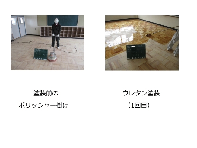 「木製床ウレタン塗装塗り替え工事」