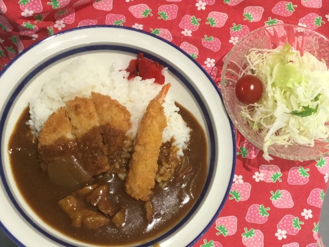 「本日のAランチ480円は エビフライ チキンカツカレーです。」