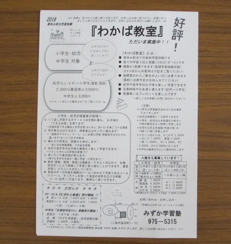 「新聞折込入れました！ ～夏休み前の学習体験『わかば教室』～」