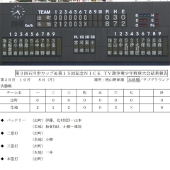 優勝決定戦　決勝 試合結果速報♪(最終日)【第3回石川歩カップ&第15回 記念NICE TV旗争奪少年野球大会】