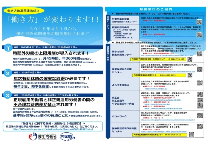 「＜事業主の皆様へ＞「働き方」が変わります！！」