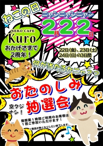 「猫カフェKuro　２月２２日は猫の日ニャ！」