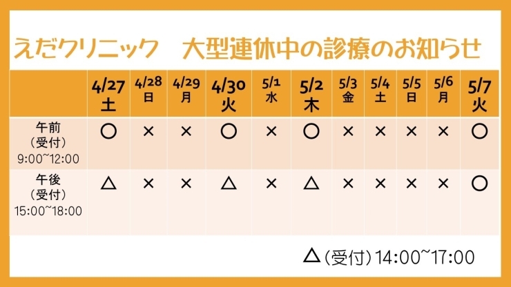 「大型連休中の診療について」