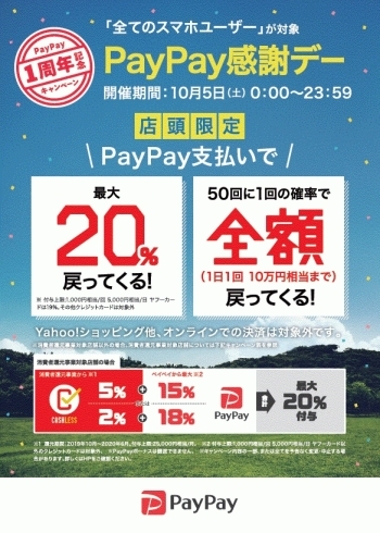 「本日　ＰａｙＰａｙ　感謝デー　実施中」