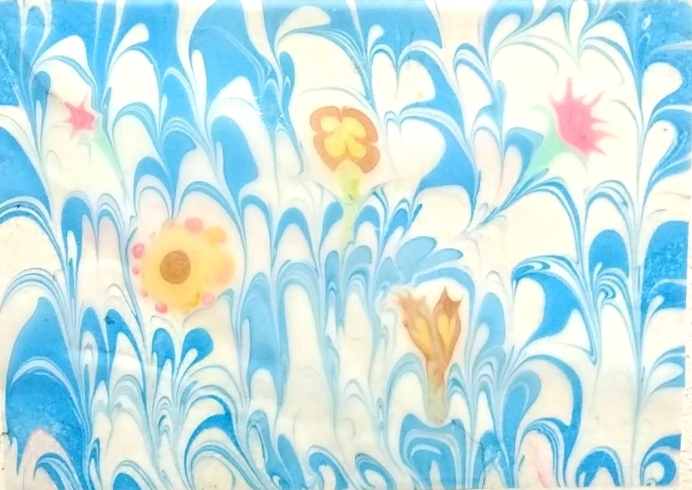マーブリングサンプルです！！小花柄がかわいい！！「いよいよ今週末！千葉美アートカルチャースクール千葉校・カルチャー特別講座！11/23日（土）水に絵を描くーマーブルアート」