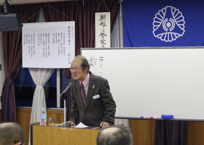 講師の田形健一氏「12/18は、テーマ『偉大なる常識』でお話をいただきました（モーニングセミナー）。」