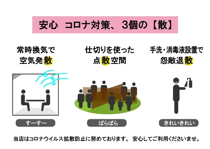 安心　コロナ対策、3個の【散】「安心　コロナ対策、3個の【散】」