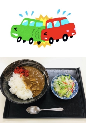 「4月10日『交通事故死ゼロを目指す日』日本政府が……本日の限定menu✨ひさごカレー……¥700-(サラダ、エビ汁)付きます。ピア万代にお越しの際は是非食べに来て下さい。٩( ๑╹ ꇴ╹)۶」