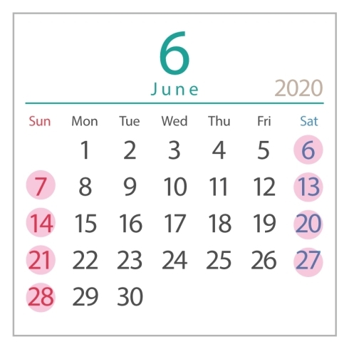 ６月は毎週土日がお休みです「６月の休日カレンダー　《カレンダー印刷も精文堂印刷へ》」