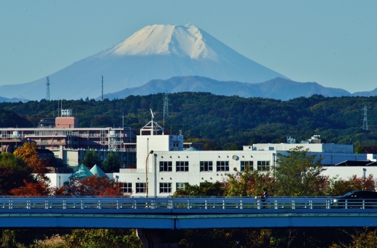 母なる入間川に架かる新富士見橋からの富士山を見ることが出来ました。<br>ずーっと見ていても飽きない、その雄大で美しい「最高の癒しの山」富士山です。