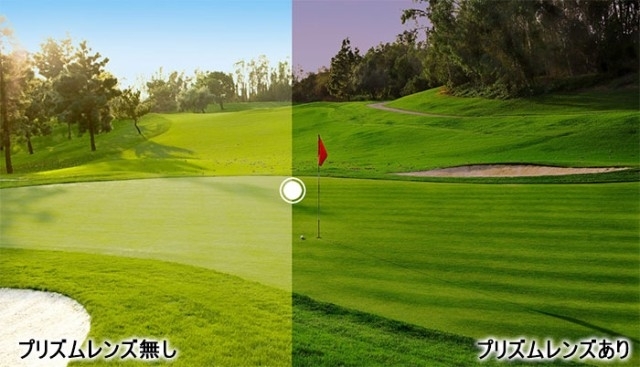 プリズムレンズあり（右）「ゴルフコースに照りつける強い日差しに！」