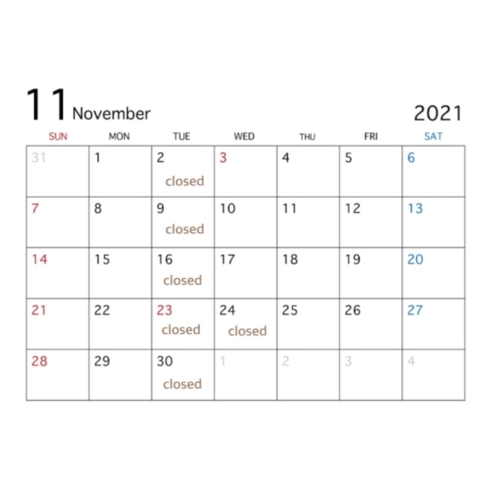 11月営業日カレンダー「11月営業日のお知らせ」