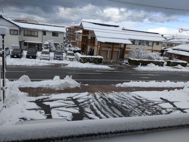 2階から見た駐車場「久しぶりの雪」