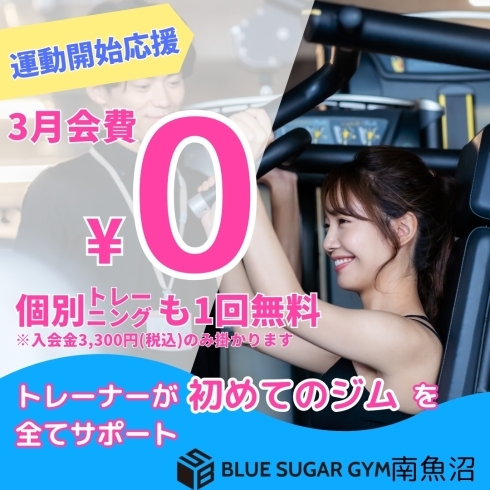 キャンペーン「南魚沼BLUE SUGAR GYM 3月会費無料キャンペーン！」