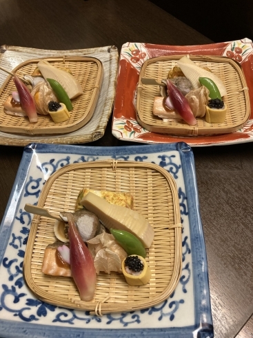桜鱒田楽、筍煮、フルーツほうずき「旬の桜鱒、筍料理‼️」