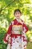 華やかな花柄振袖 赤と緑 子ども用