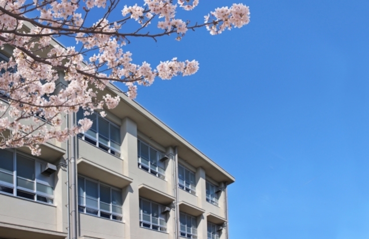 真っ白な校舎にピンクの桜が映えますね～♪「昔は入学式がなかった？！　入学式のあれこれ【まいぷれ春日井市】」