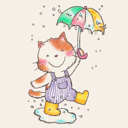 傘クルクル「雨の月曜日は。。。【府中市ママイラストレーターあさふみ】」