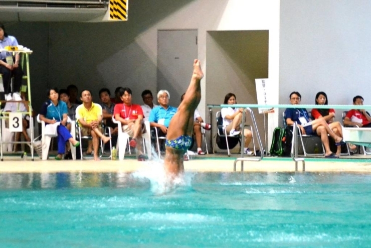 そして頭から飛び込みます。<br>飛込では水面に飛び込んでいくことを「切り込む」と表現するそうです。