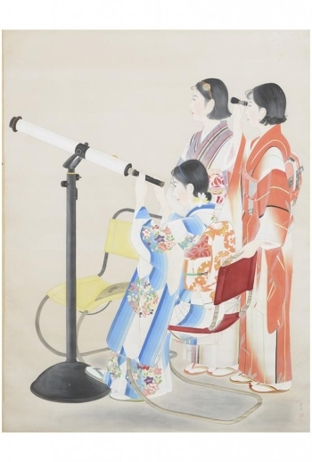 由里本景子≪望遠鏡≫昭和15（1940）年 絹本着色 第3回市展