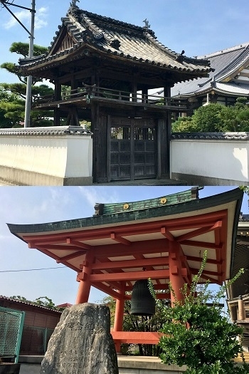 上：鐘楼門（現 東門）
下：鐘楼塔「浄土真宗 本願寺派 法隆山 西正寺（さいしょうじ）」