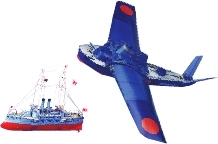 左・空中軍艦大模型（昭和8年1月号）
右・軍艦三笠の大模型（昭和7年1月号）