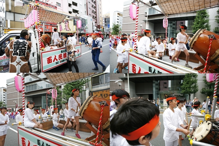 百人町民謡パレードの出発です　太鼓の担当も<br>こどもたち