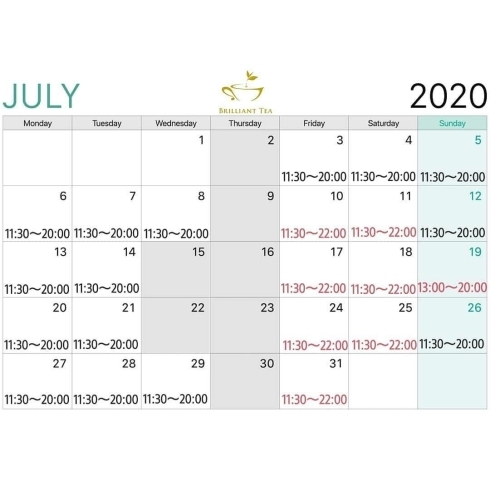 「7月の営業カレンダーです。」