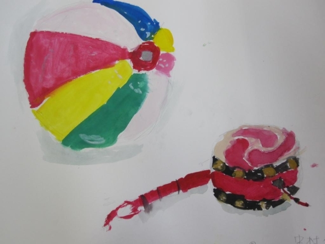 「小学2年生の絵　紙風船とでんでん太鼓」