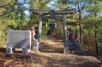 【鳥居】<br>手前約1Kmに設置されており神体山への入り口となる