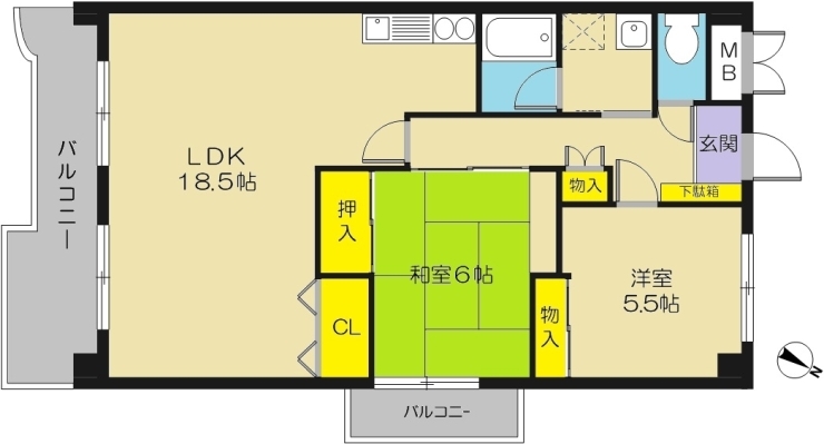 69㎡の広々とした２ＬＤＫ「69㎡の広々２ＬＤＫ、東南角部屋、リノベーション済！」