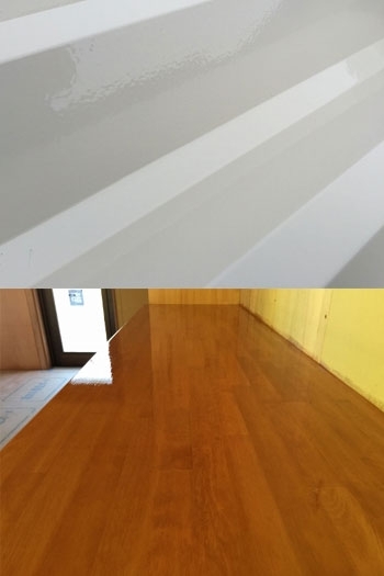 上：厚みと艶のある仕上がりに。
下：屋内塗装も承ります。「岡塗装」
