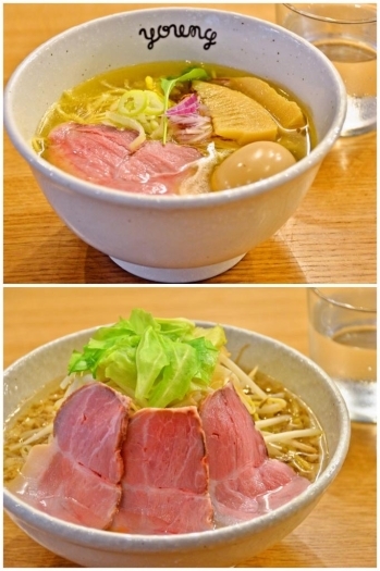 上：味玉しおラーメン<br>下：ぶたそば