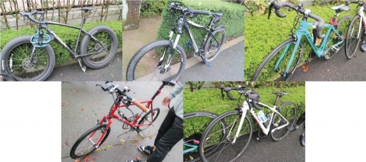 え？と思うほどに太いタイヤの自転車（左上）や、全て手作りのオリジナル自転車はライトが顔になっていて目が光るデザイン（左下）。どれも格好いい！