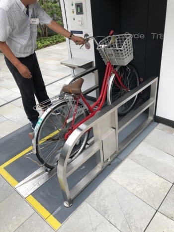 （1）自転車をセットし