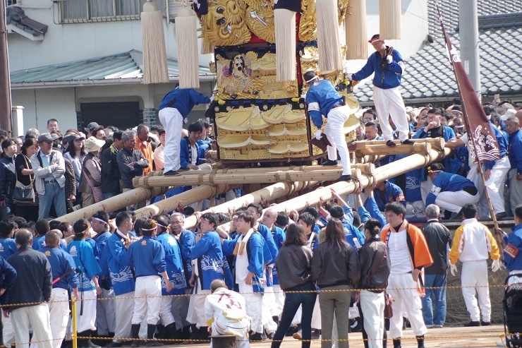 新田太鼓台、段差に少し苦戦！？