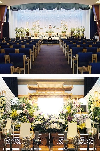 第1ホール式場、祭壇例「有限会社高松葬祭 ひすい野ホール」