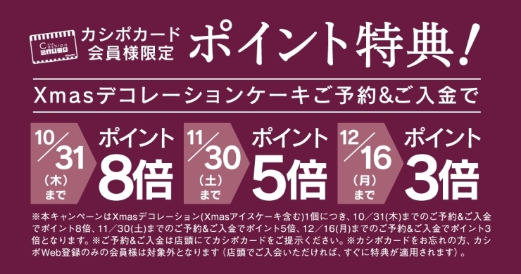 ポイント特典！「今年のクリスマスケーキはプレミアムでいかが？」