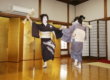 三味線や唄に合わせて踊りを披露する芸者衆。