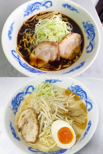 上）食べやすいブラックラーメンは一番人気
下）味噌ラーメン「麺蔵 高岡店」