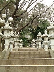 階段脇に灯籠が連なる<br>馬絹神社<br>