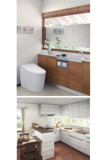 上：トイレ
下：システムキッチン「カドチョウ」