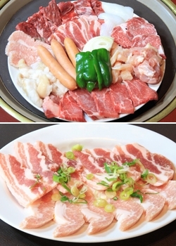 上　バラエティセット
下　豚バラ・豚トロ「焼肉 味源」