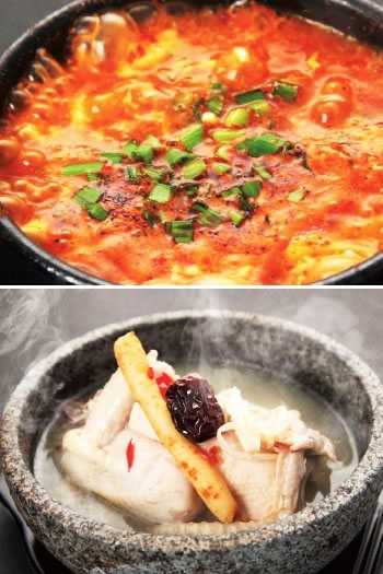 上：ユッケジャン／下：宮廷参鶏湯（サムゲタン）「韓国家庭料理 いもや」