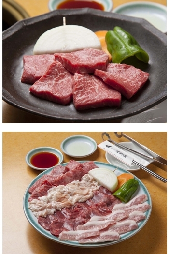 （上）和牛上赤身
（下）ボリューム満点！　お得なバリューセットA「焼肉・冷麺 金剛園 根城店」