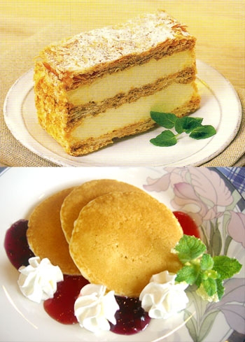 上：ミルフィーユケーキ
下：ミニパンケーキ「カフェテラス遊遊」