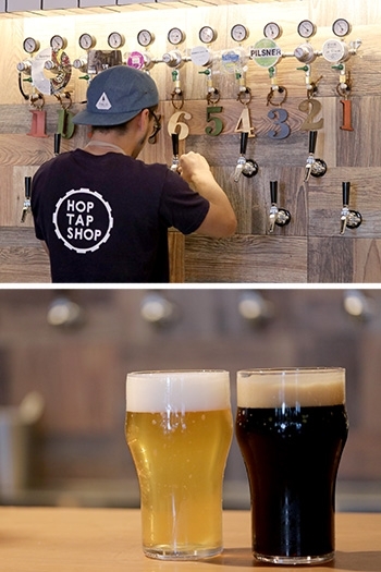 11種のタップから注がれるクラフトビール
味・香り・色も様々「HOP TAP SHOP （ホップ タップ ショップ）」