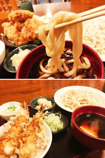 ランチのとりかつセットとおやじセット　うどんはツルツルです。「おやじのうどん 旬（しゅん）」